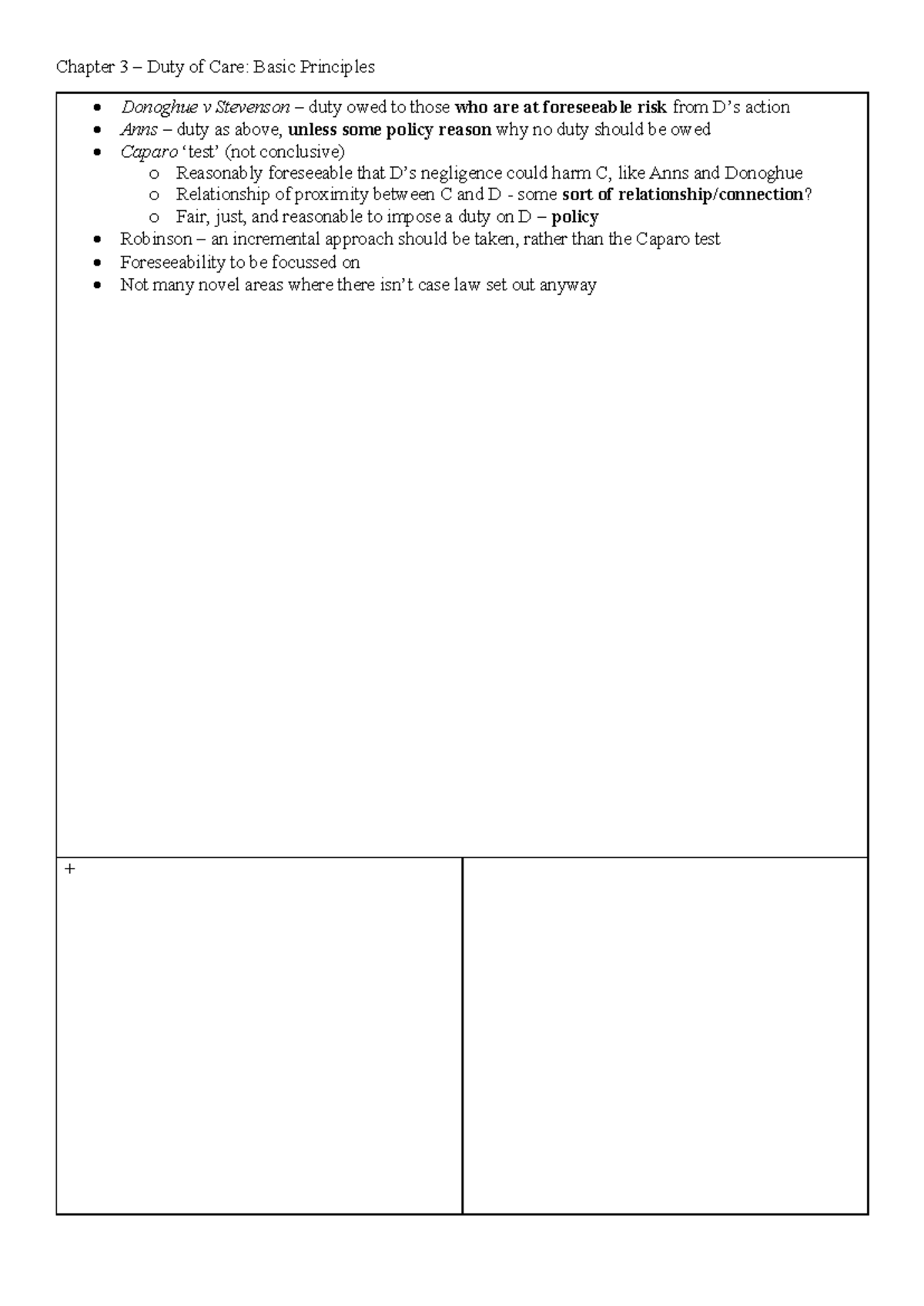 Tort Revision Notes 1: Duty of Care & Public Authority Liability - Studocu