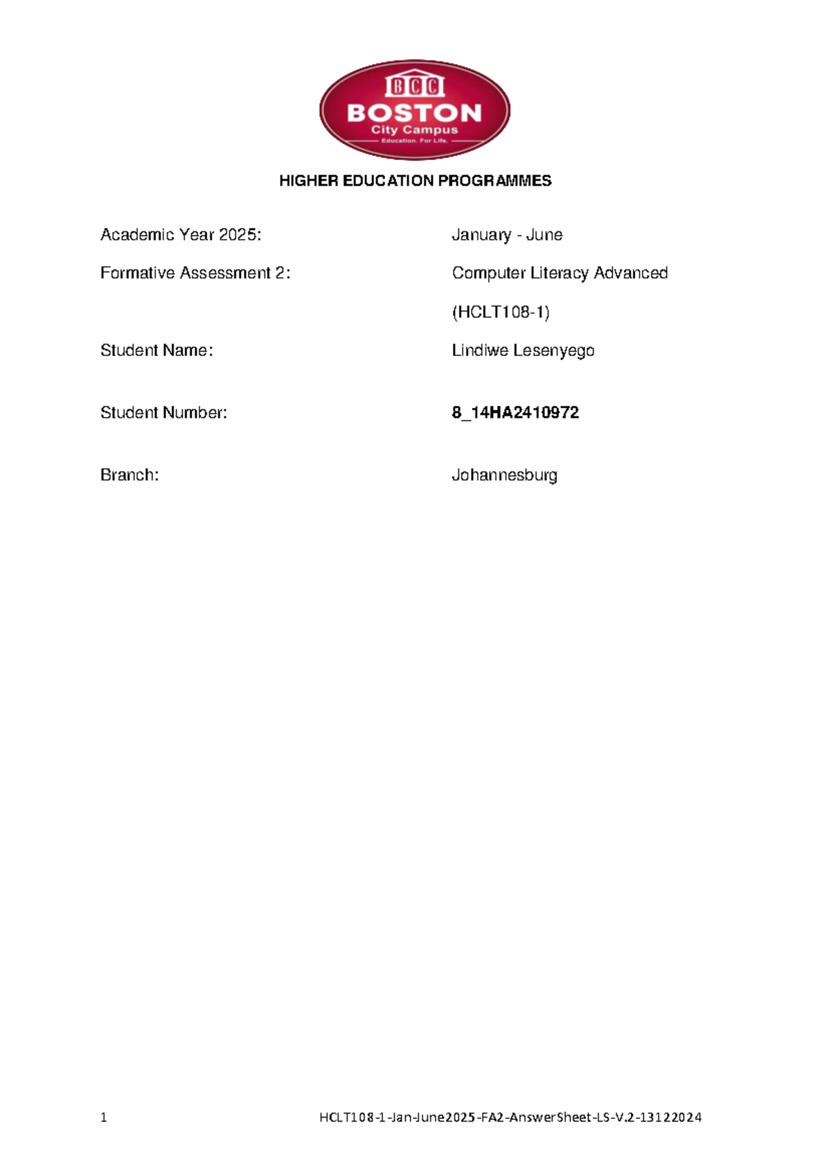Advanced Computer Literacy Formative Assessment 2: Practical Assignment ...