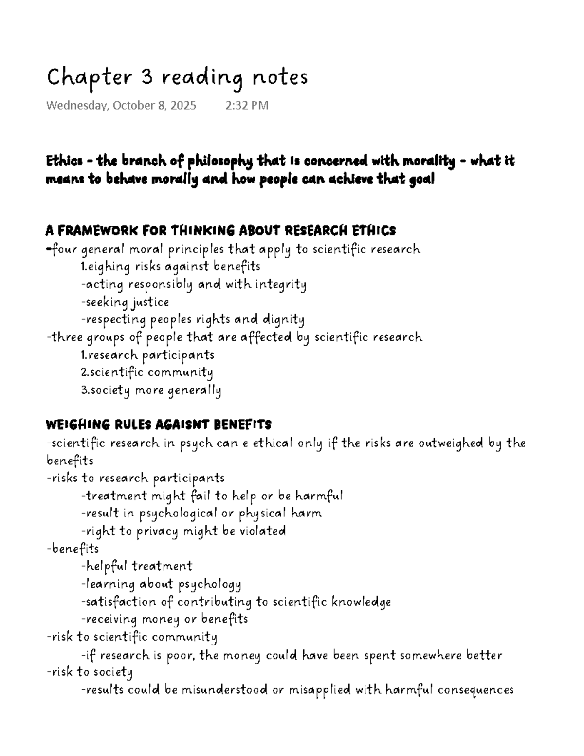 Chapter 3 Reading Notes: Ethics in Research (PSY 101) - Studocu