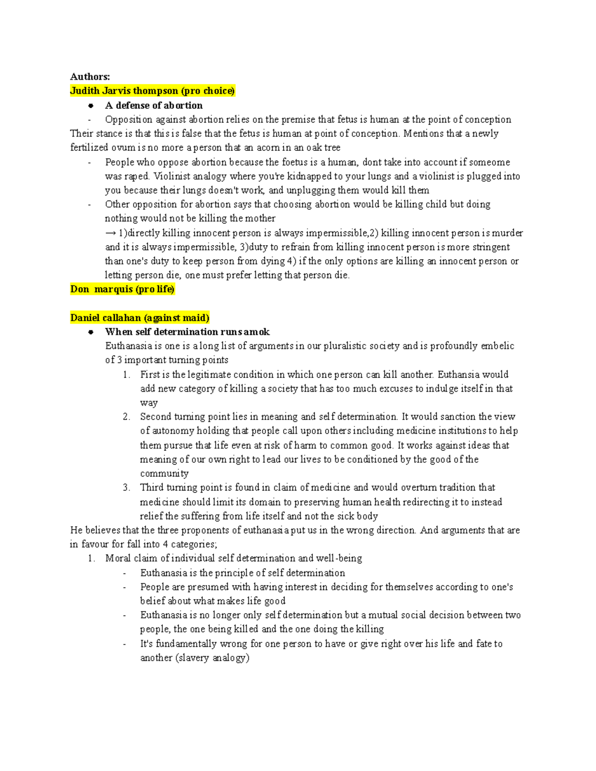 Bioethics 101: Final Exam Study Notes on Euthanasia & Abortion - Studocu