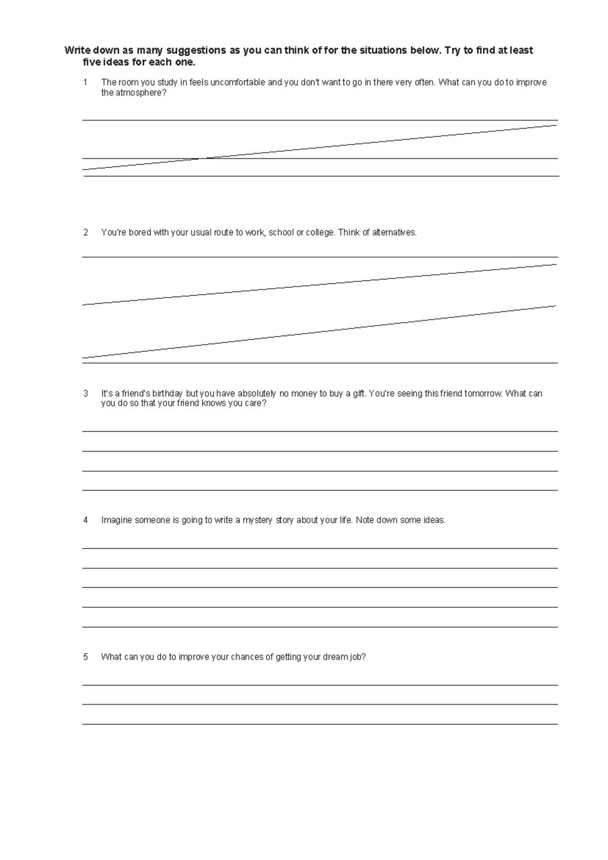 Creative Thinking Ideas Worksheet for Improving Situations - Studocu