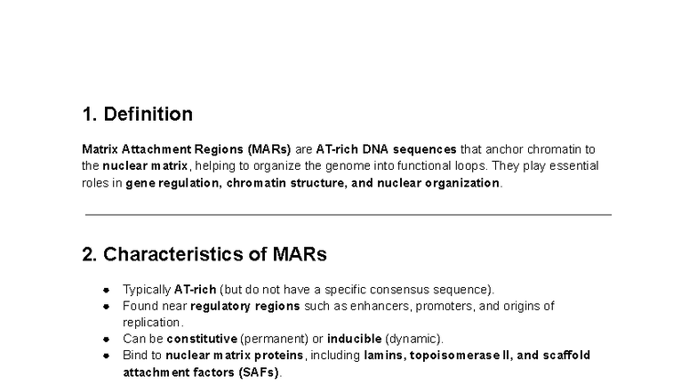 Lecture notes on matrix attachment regions (MARs) in biology - Studocu