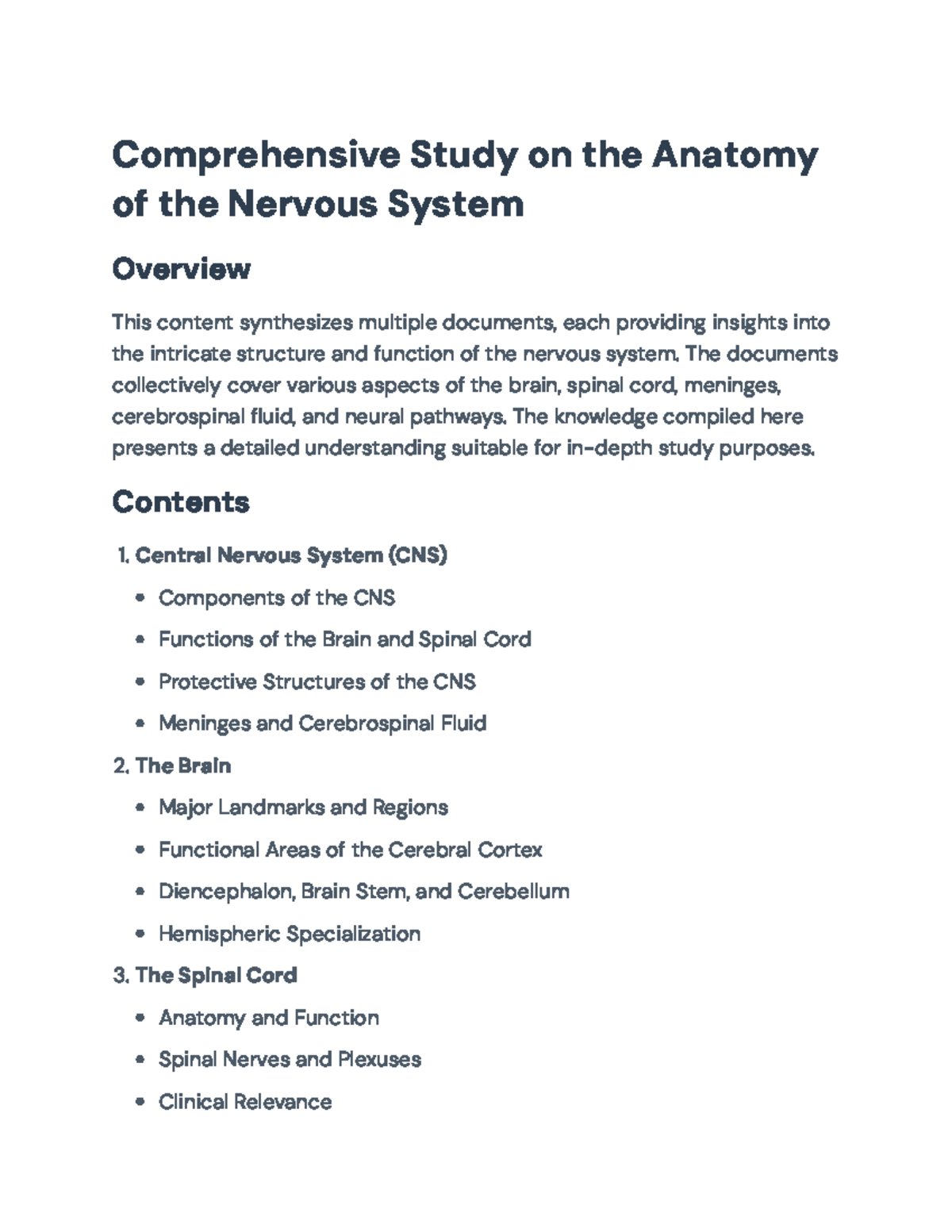 Comprehensive Study on Central Nervous System Anatomy and Function ...