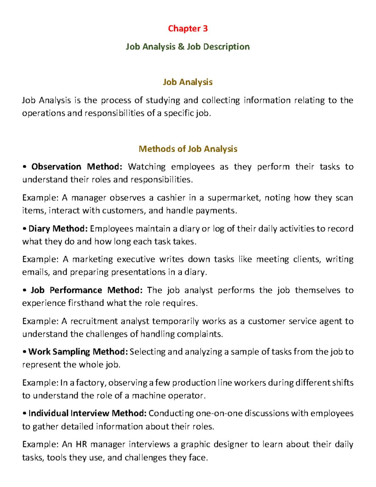 Chapter 3 Notes on Job Analysis & Job Description for HRM - Studocu