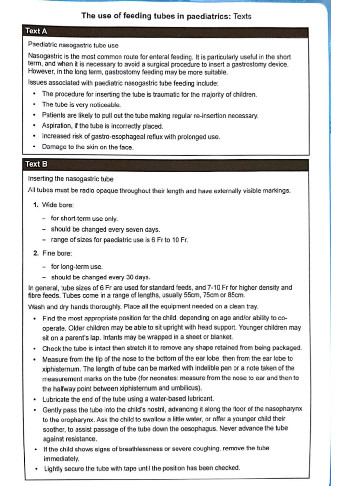 OET Reading Part-A: The Use of Feeding Tubes in Paediatrics - Studocu