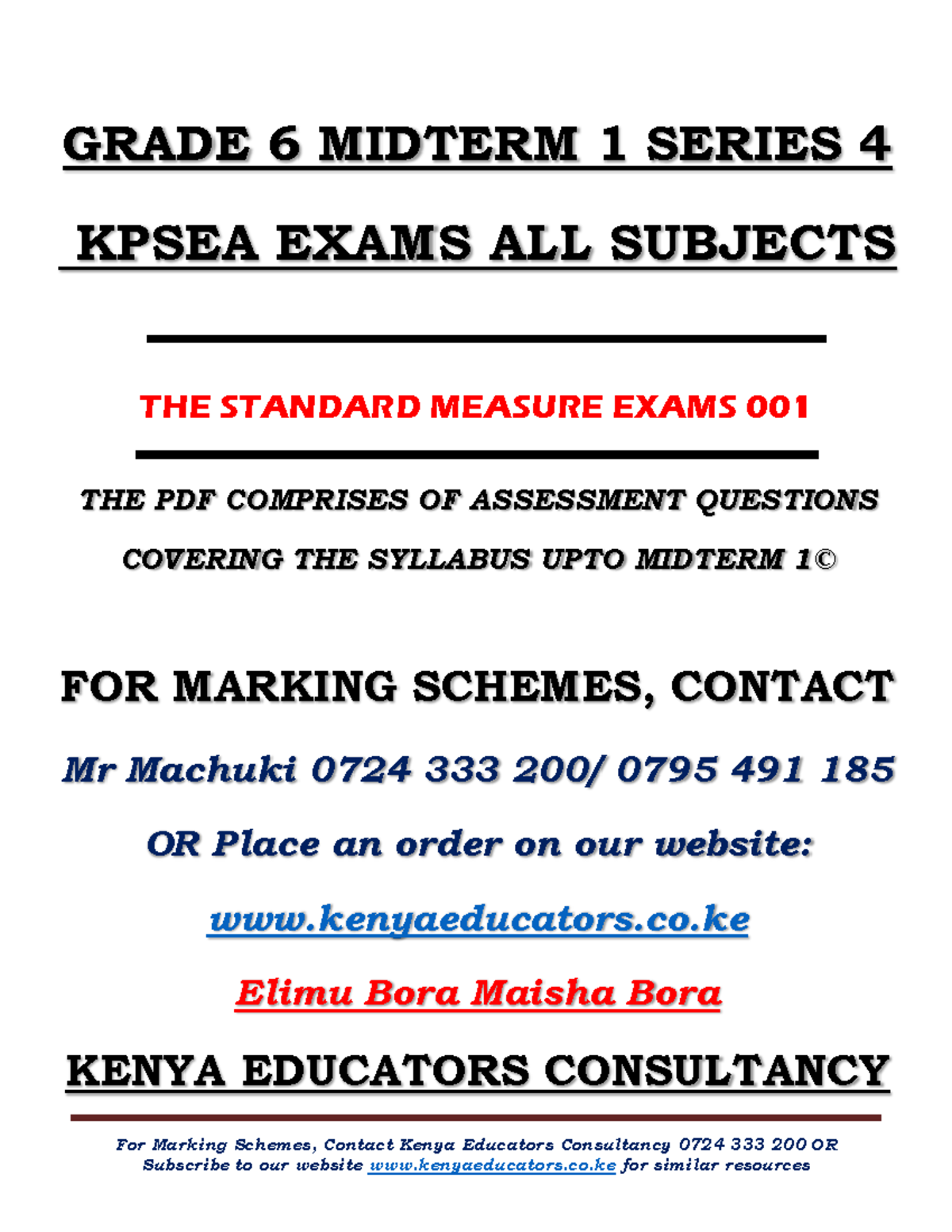 Grade 6 KPSEA Midterm 1 Assessment Papers - All Subjects 2025 - Studocu
