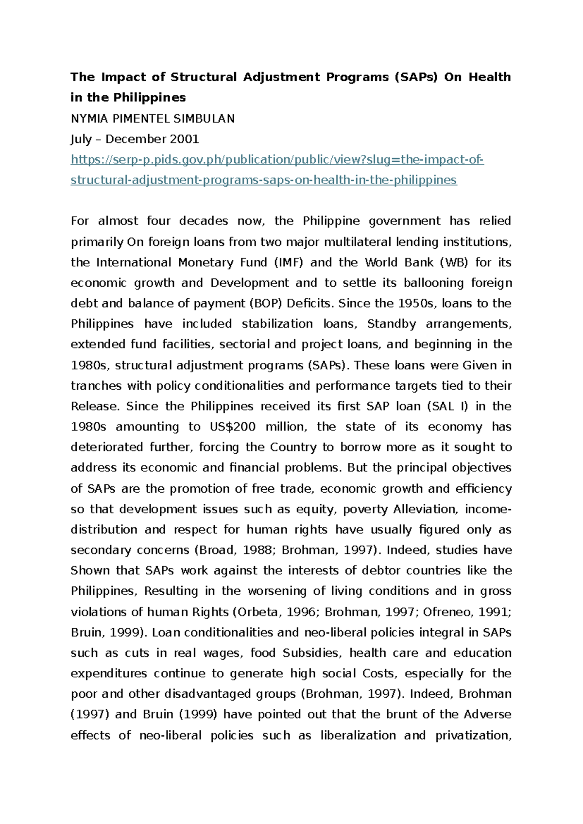 Document (15) - study notes - The Impact of Structural Adjustment ...