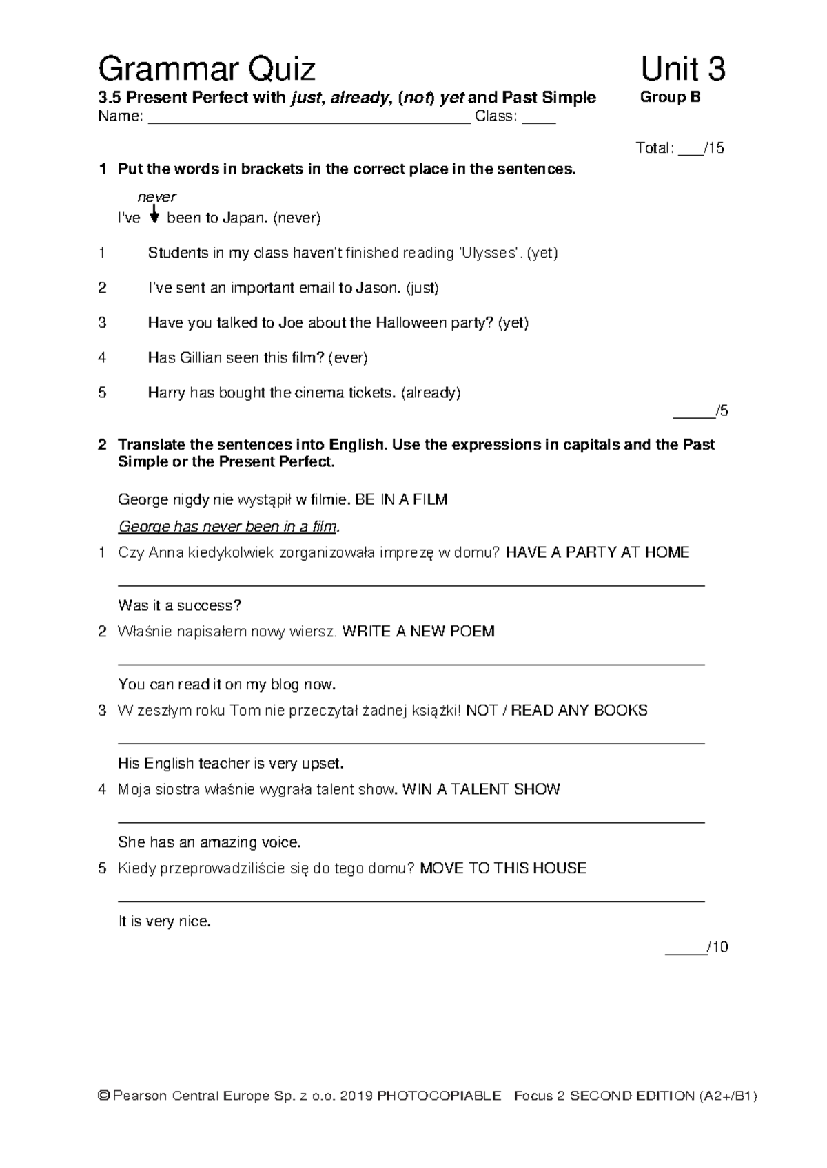 Focus 2 2ed Grammar Quiz Unit 3.5: Present Perfect & Past Simple - Studocu