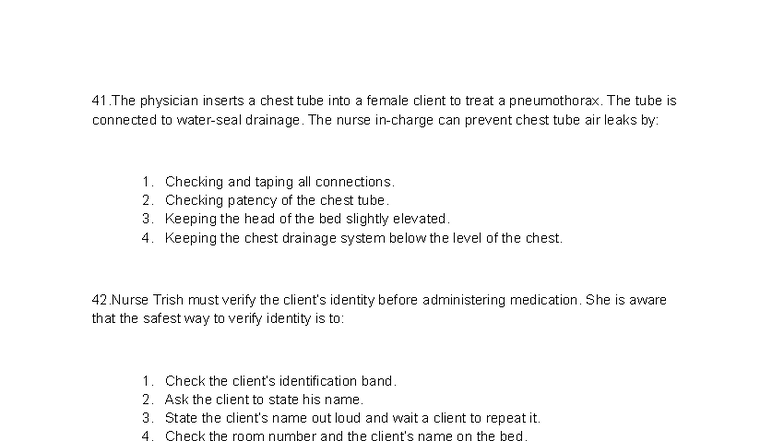 Nursing Care Procedures: Chest Tubes, Med Admin, and Assessments (NUR ...