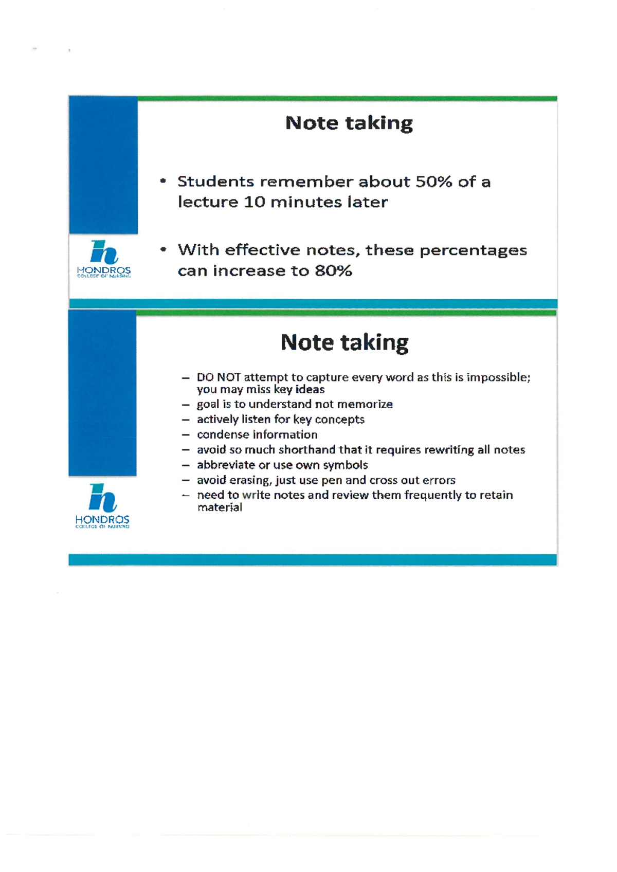 Note taking Strategies - Note taking Students remember about of a ...