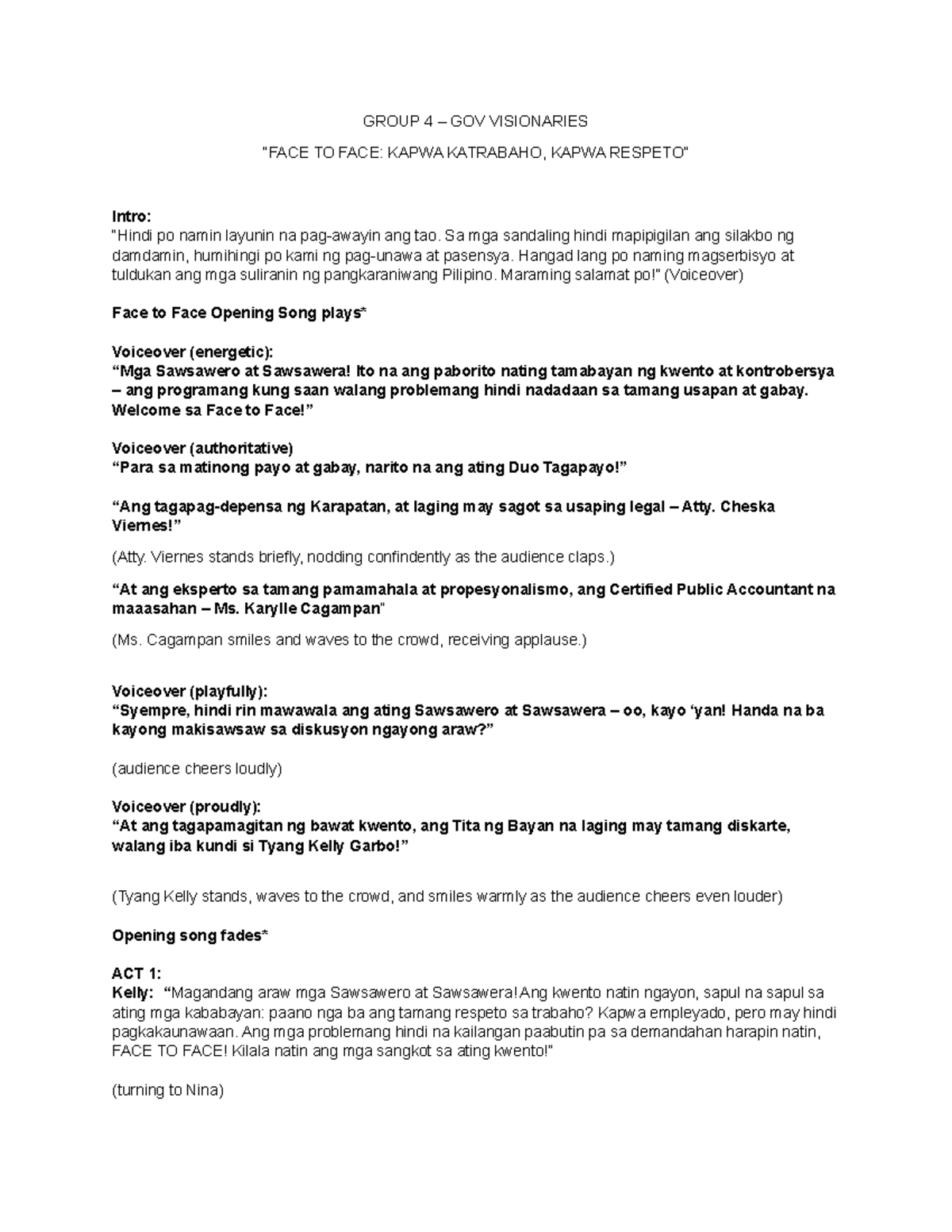 Group-4 - Group act number 1 - GROUP 4 – GOV VISIONARIES “FACE TO FACE ...