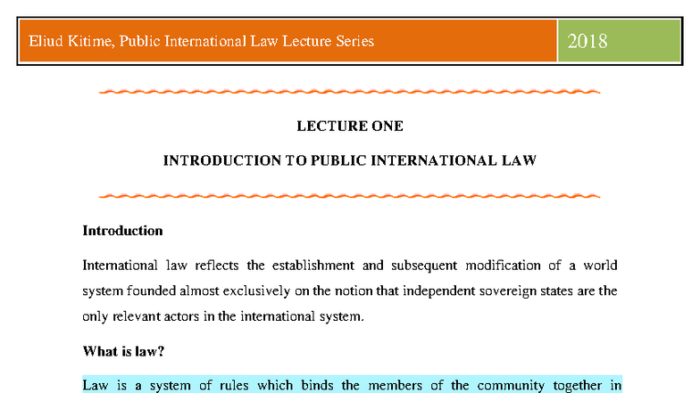 Public International Law LECTURE SERIES: Introduction & Sources - Studocu