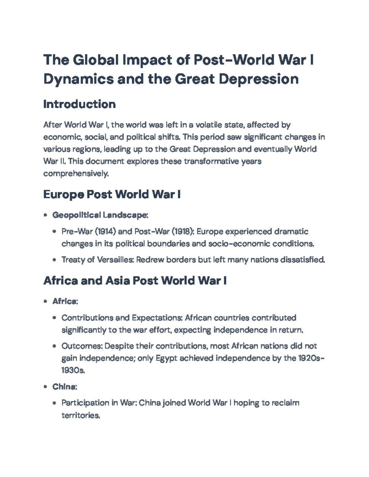 The Global Impact of Post-WWI Dynamics on the Great Depression Analysis ...