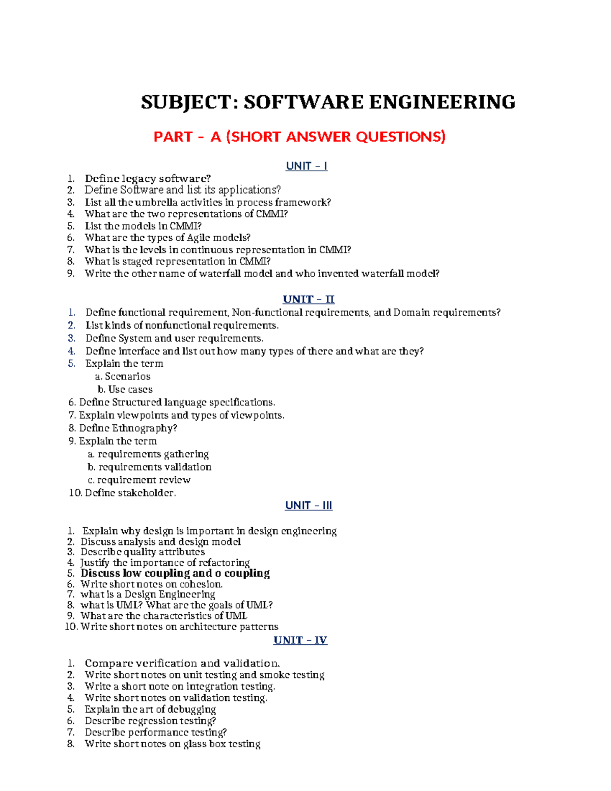 Software Engineering (CS101) - Comprehensive Question Bank for Exam ...