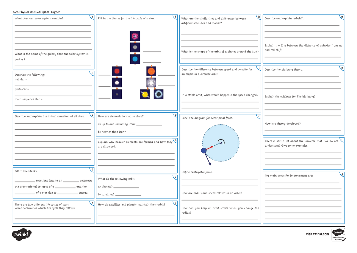 AQA Physics Unit 8: Space Foundation Higher Activity Mat - Studocu