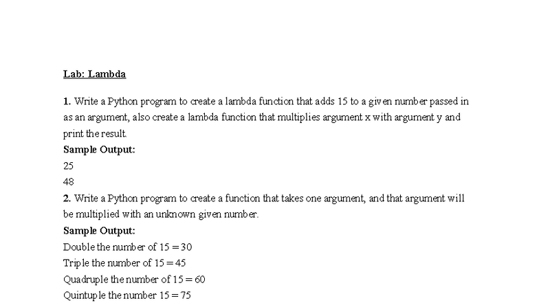 Lab: Lambda Functions in Python Programming - Studocu