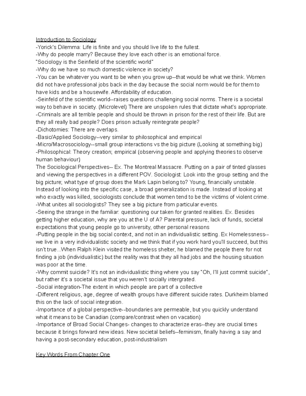 SOC 100 Midterm 1 Review: Key Concepts and Theories from Chapters 1-3 ...