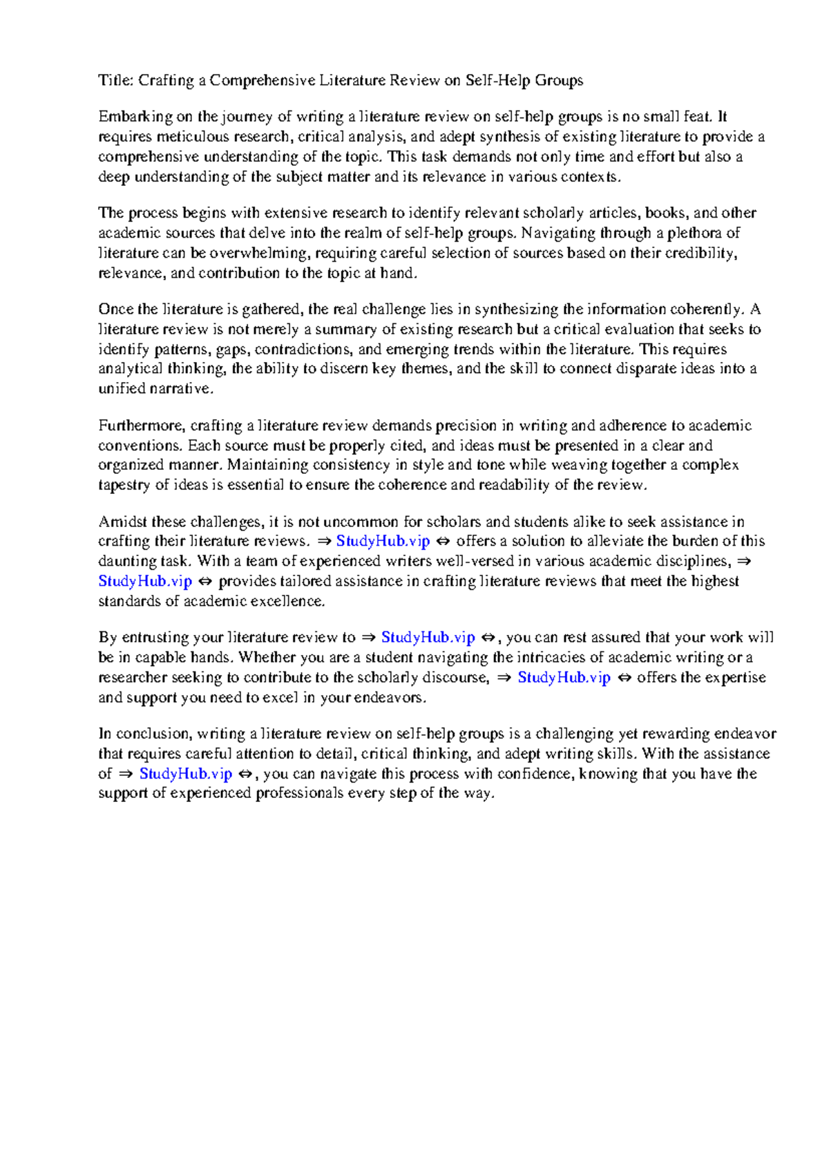 Comprehensive Literature Review on Self-Help Groups: A Guide - Studocu