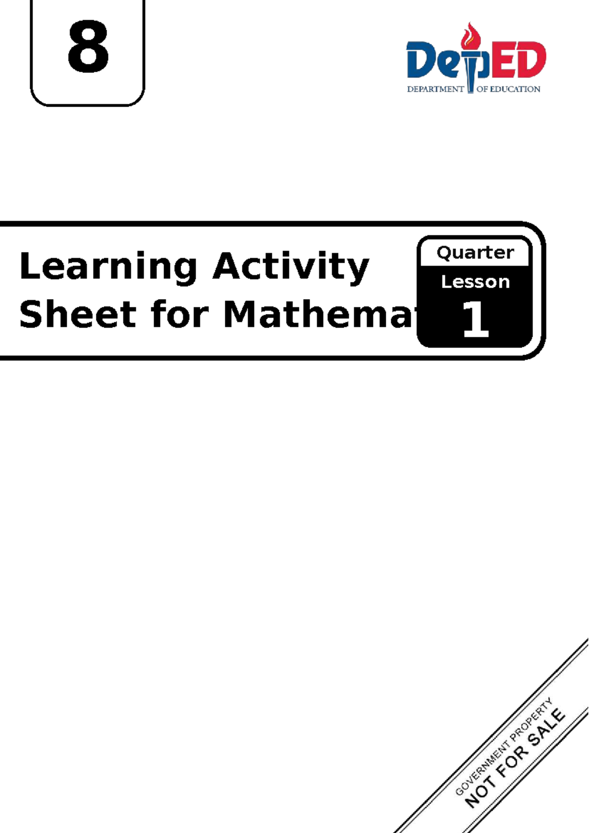 Q4 Lesson Activity Sheet for Mathematics 8: Week 1 - Studocu