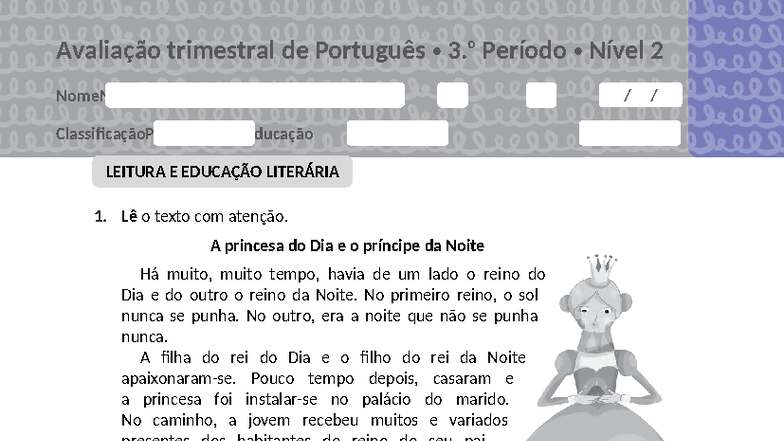 Avaliação Trimestral de Português - 3.º Período - Nível 2 - Studocu