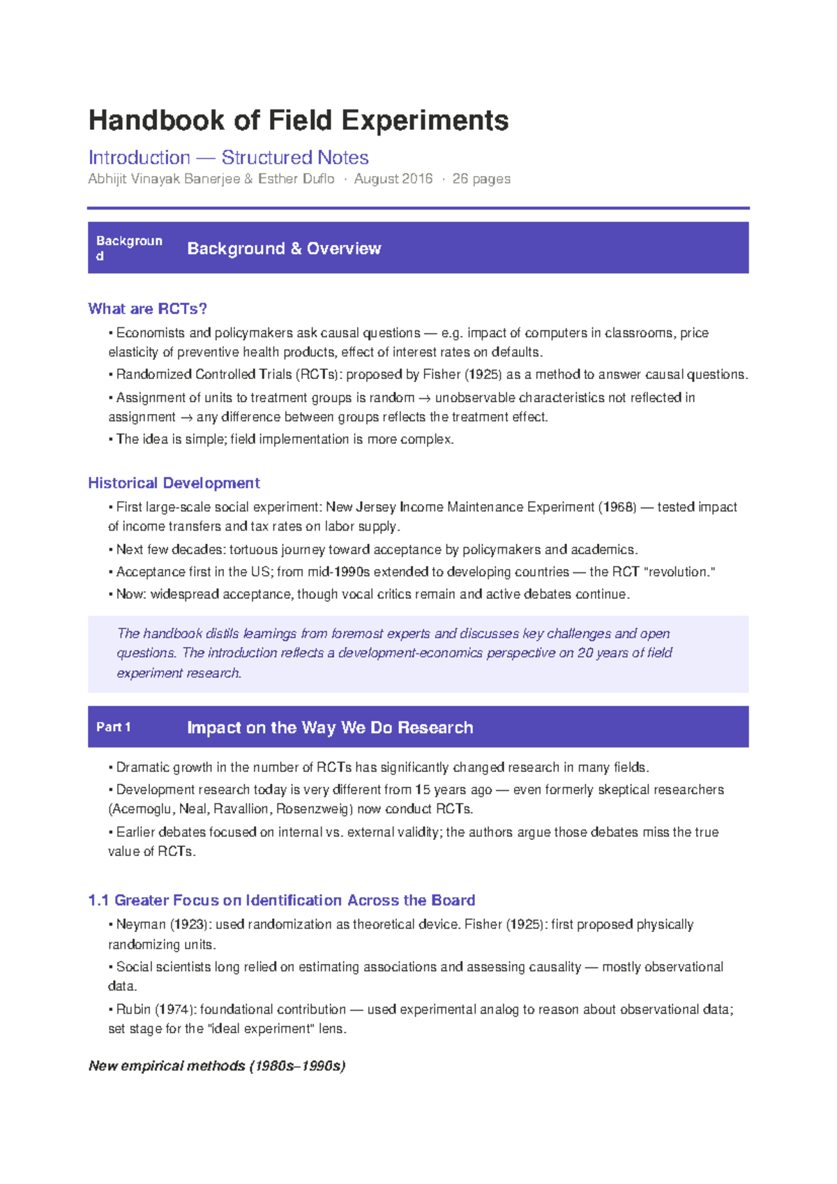 Handbook of Field Experiments: Structured Notes (RM) - Studocu