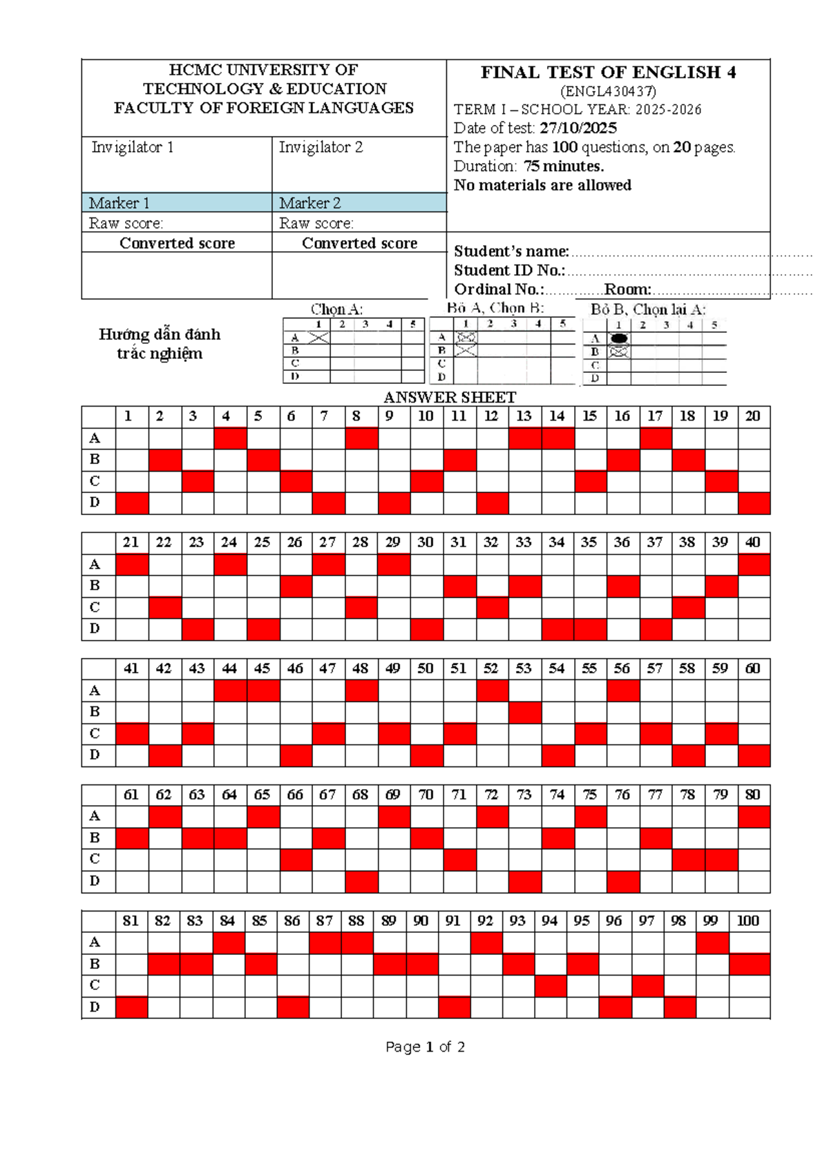 FINAL TEST ENGLISH 4 (ENGL430437) TERM I 2025-2026 - Studocu