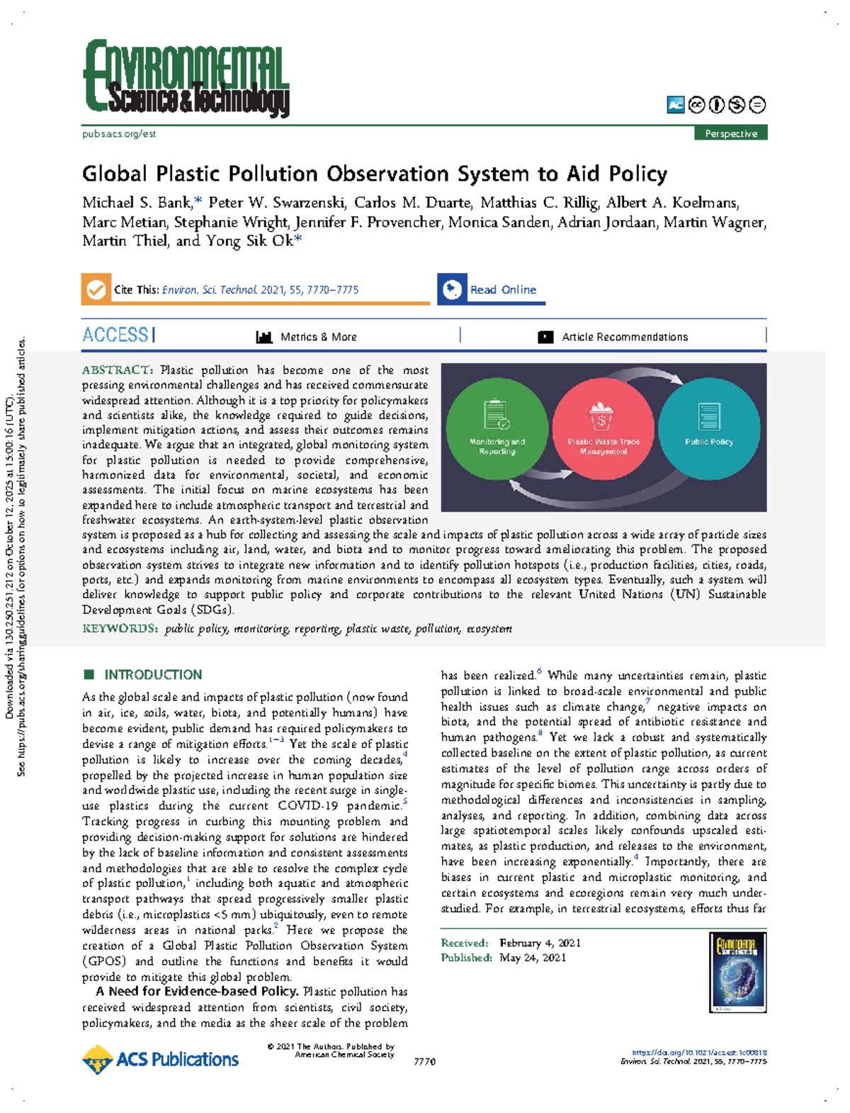Global Plastic Pollution Observation System: Monitoring & Policy ...