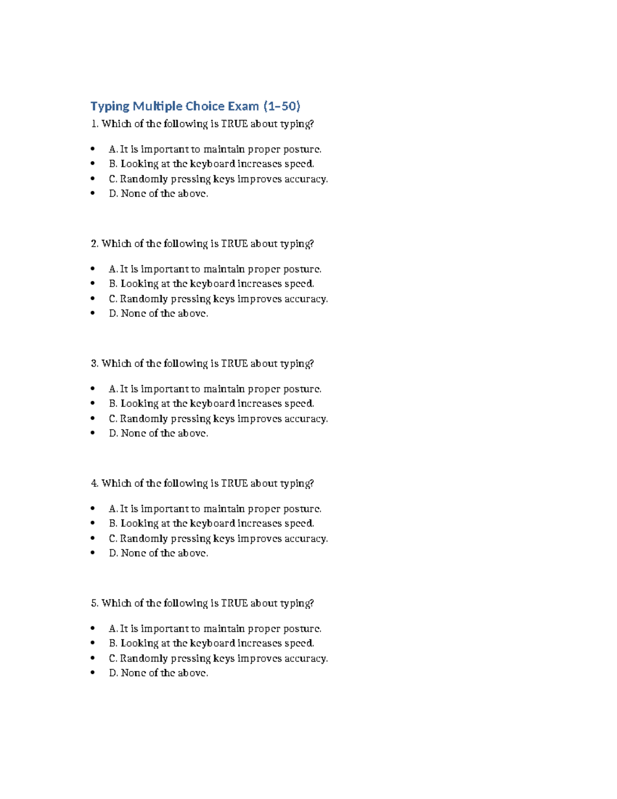 Typing Exam 1 with Answer Key - Studocu