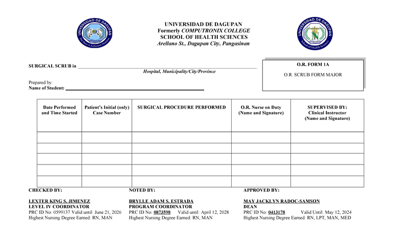 Case Form BSN IV - Surgical Scrub, Circulating, Assist Delivery ...