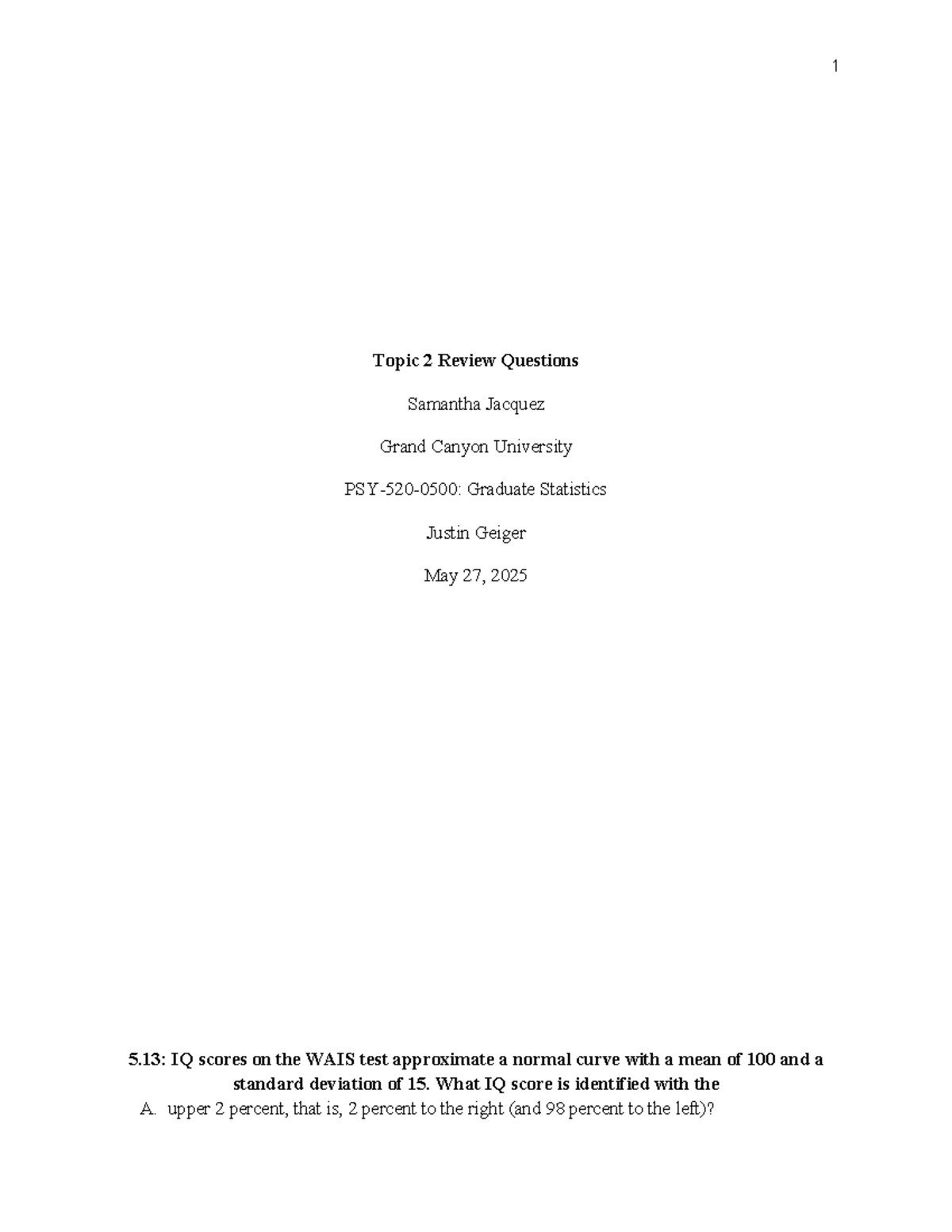 Graduate Statistics Review Questions (GCU) - Studocu