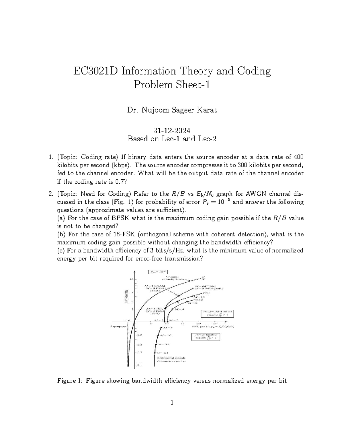 EC3021D Coding Rate & Need for Coding Problem Sheet 1 - Studocu