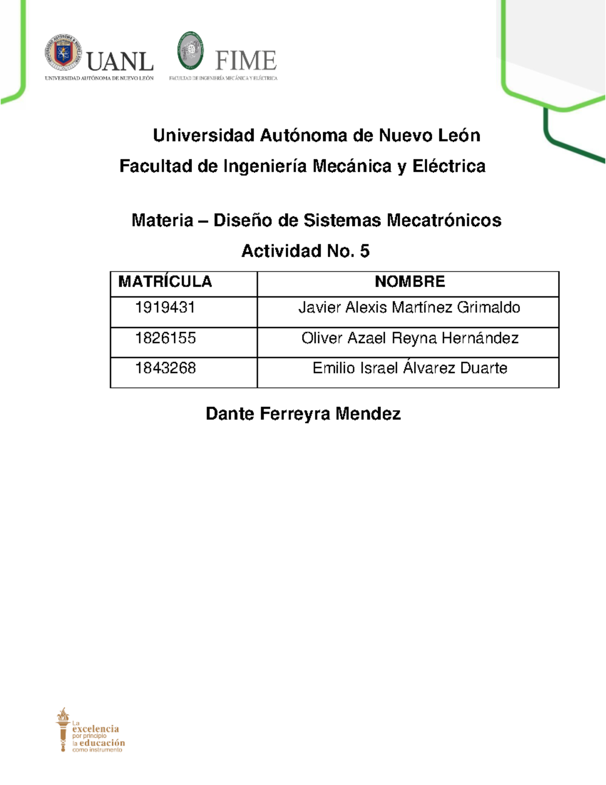 Actividad 5 LB DSM - Universidad Autónoma de Nuevo León Facultad de ...