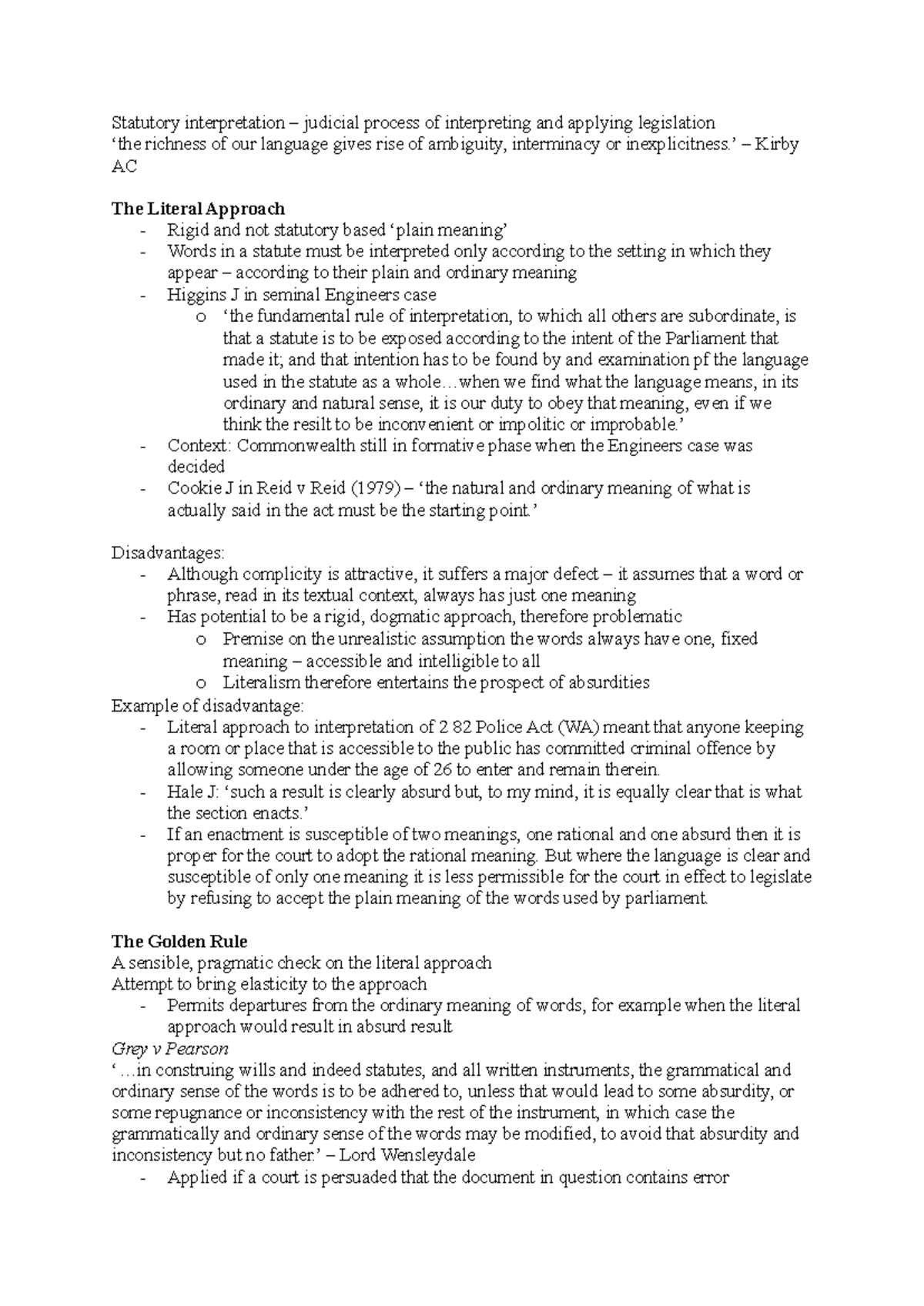 Statutory Interpretation Cheat Sheet: Key Approaches & Principles - Studocu