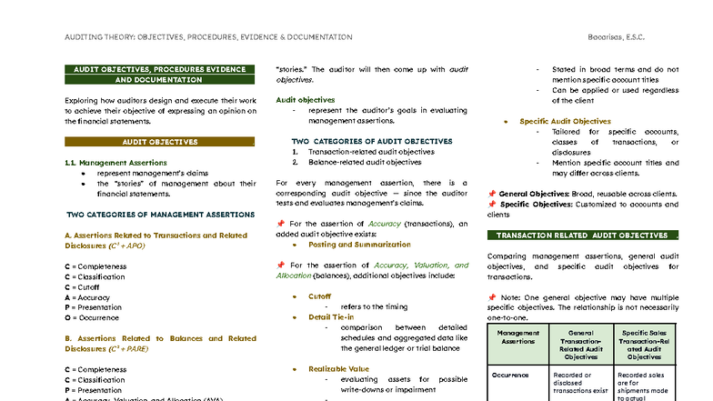 AUDITING THEORY: AUDIT OBJECTIVES, PROCEDURES & EVIDENCE DOCUMENTATION ...