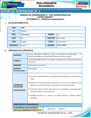 Sesión de Aprendizaje 3 (U2) - DPCC Secundaria 2025: Convivencia Justa ...