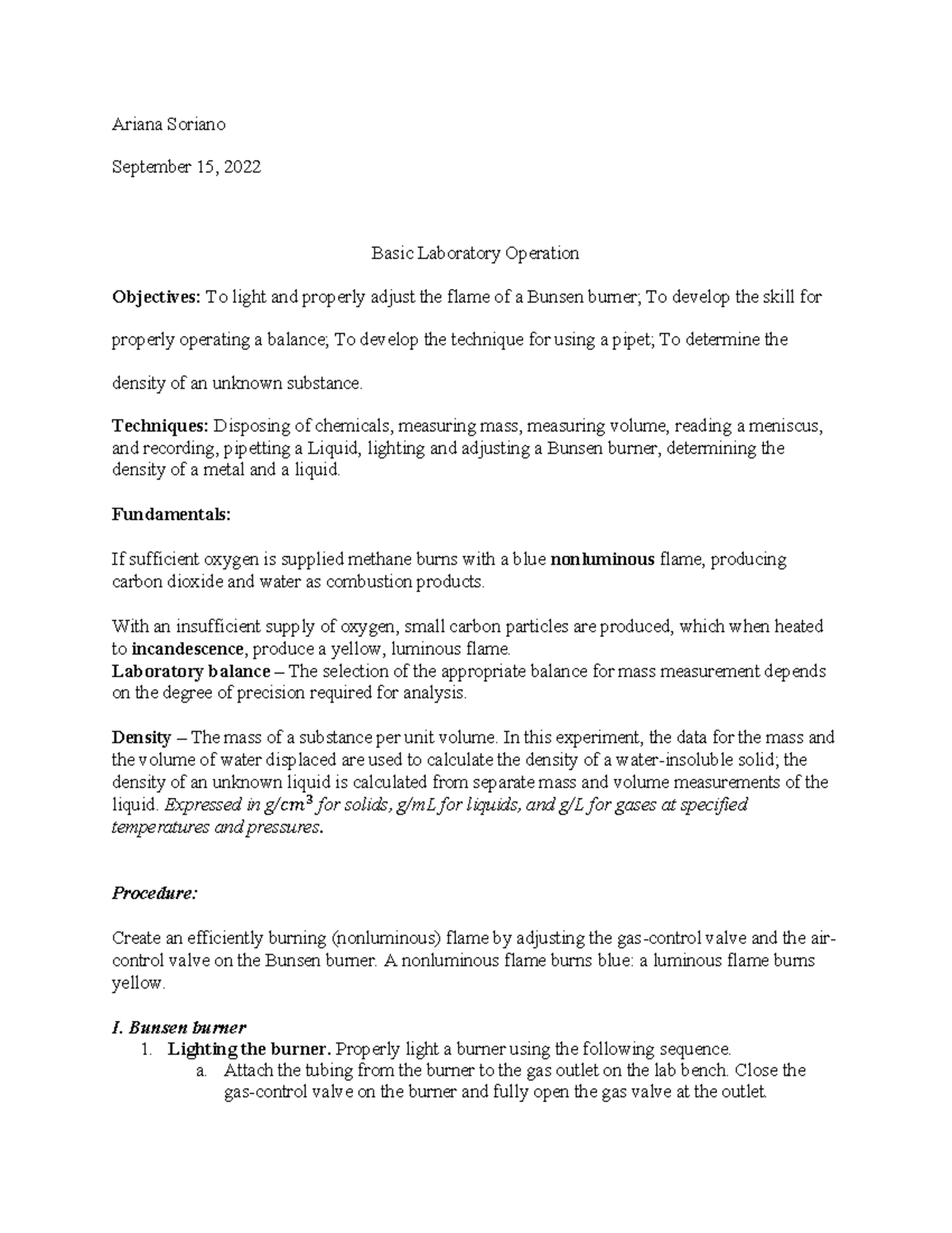 Lab Report 1: Basic Laboratory Operations and Density in CHEM - Studocu