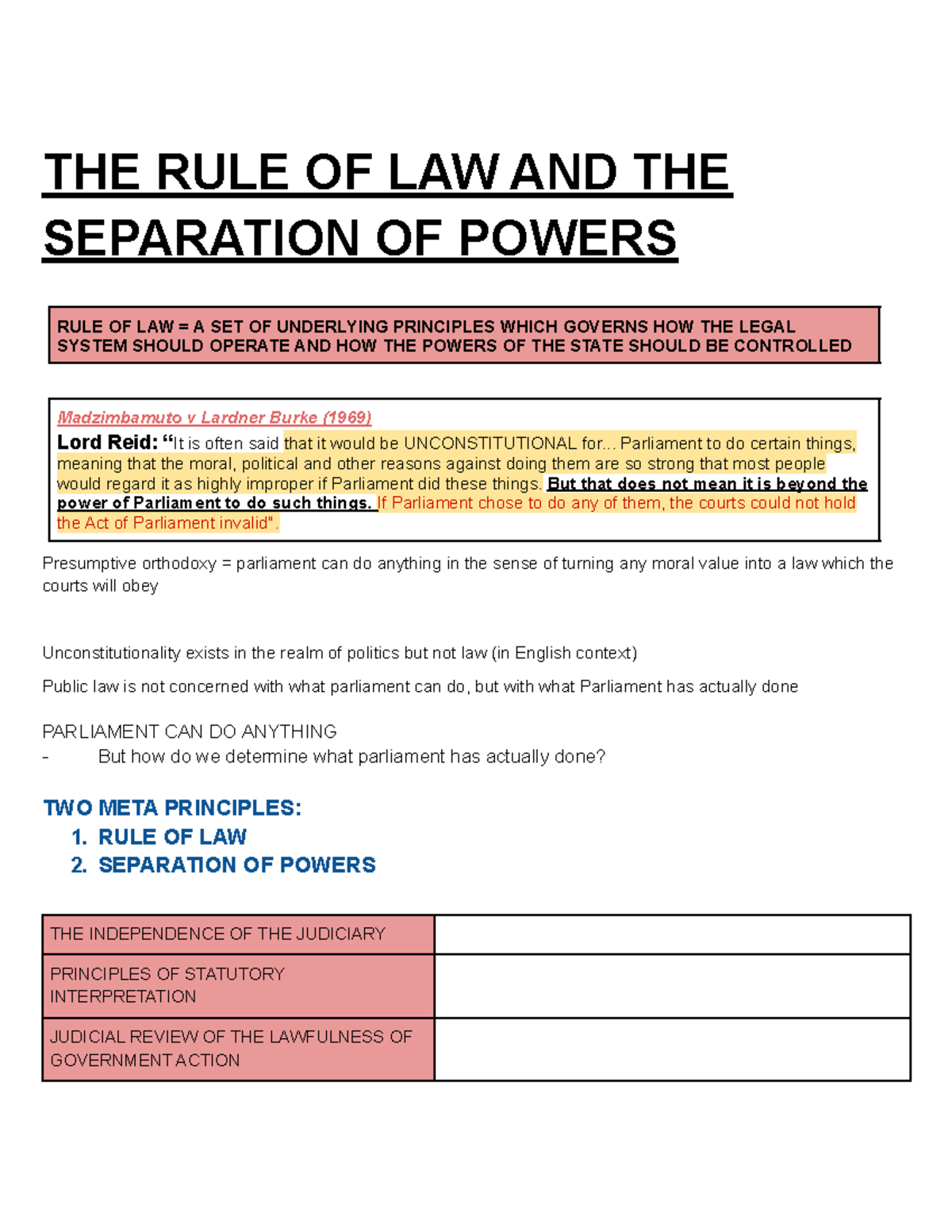 The Rule of Law and Separation of Powers: A Legal Analysis - Studocu