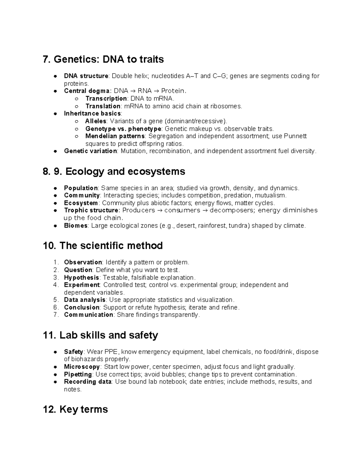 Bio1011: Genetics, Ecology, Scientific Method & Lab Skills Overview ...