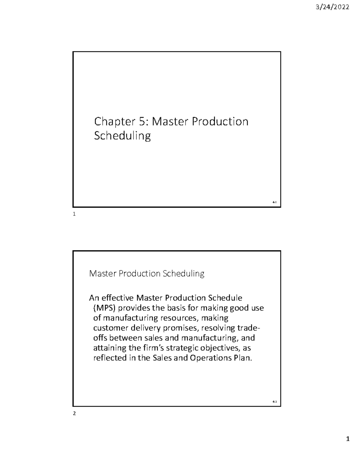 Chapter 5: Master Production Scheduling Techniques and Processes - Studocu