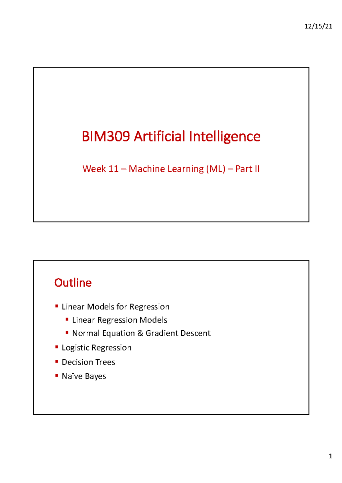 BIM309 - AI Week 11: Advanced Machine Learning Techniques - Studocu