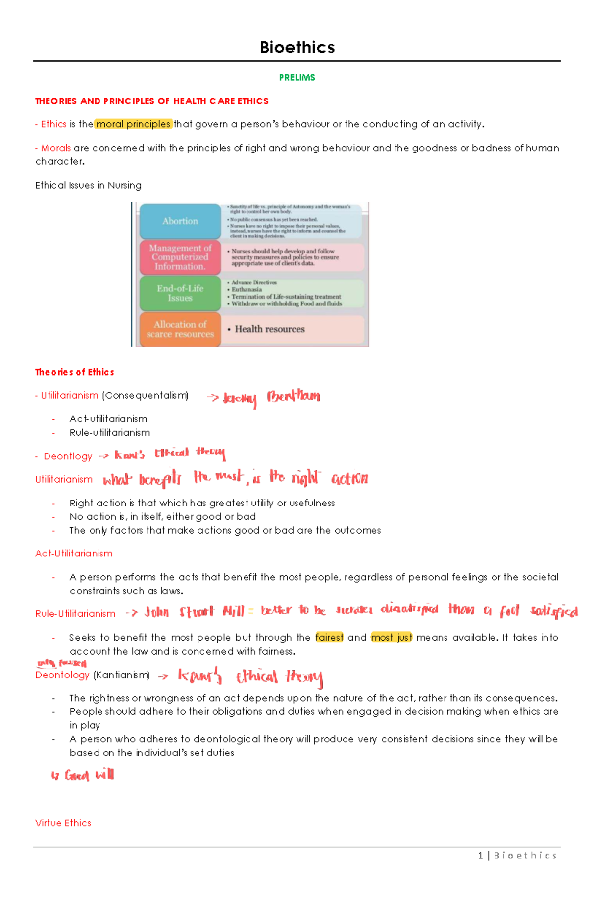 Bioethics NCM109J: Theories and Principles of Health Care Ethics - Studocu
