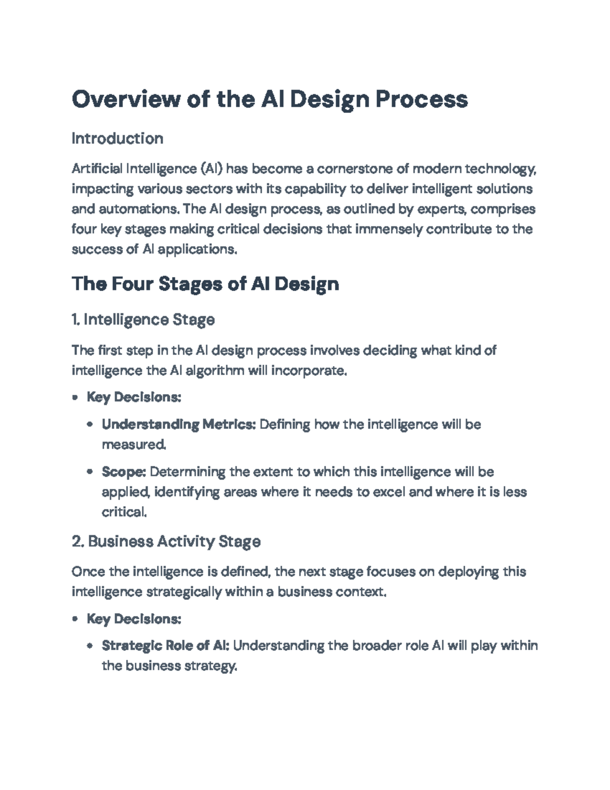 AI Design Process Overview: Key Stages and Decisions in AI Development ...