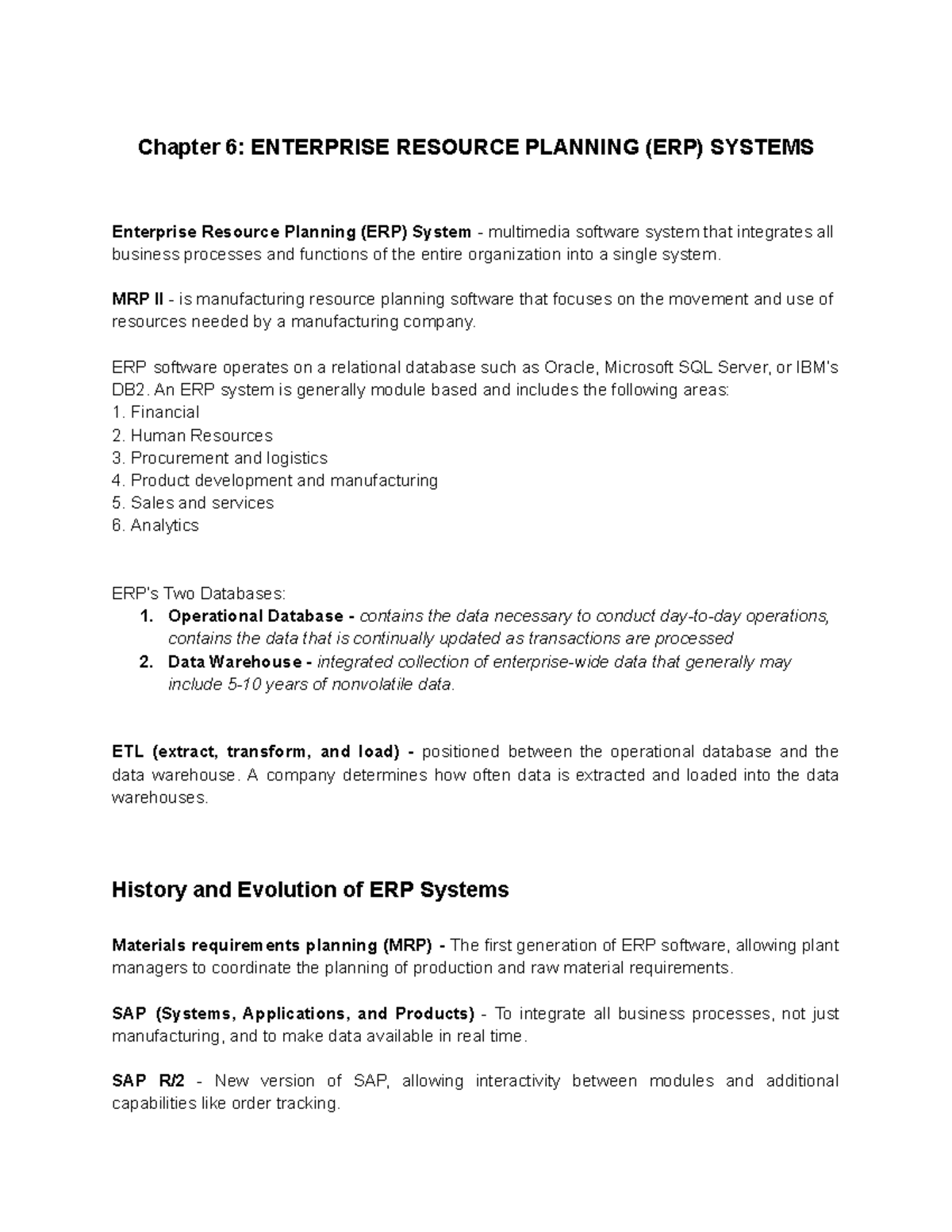 Chapter 6: ERP Systems Summary and Key Concepts - Studocu