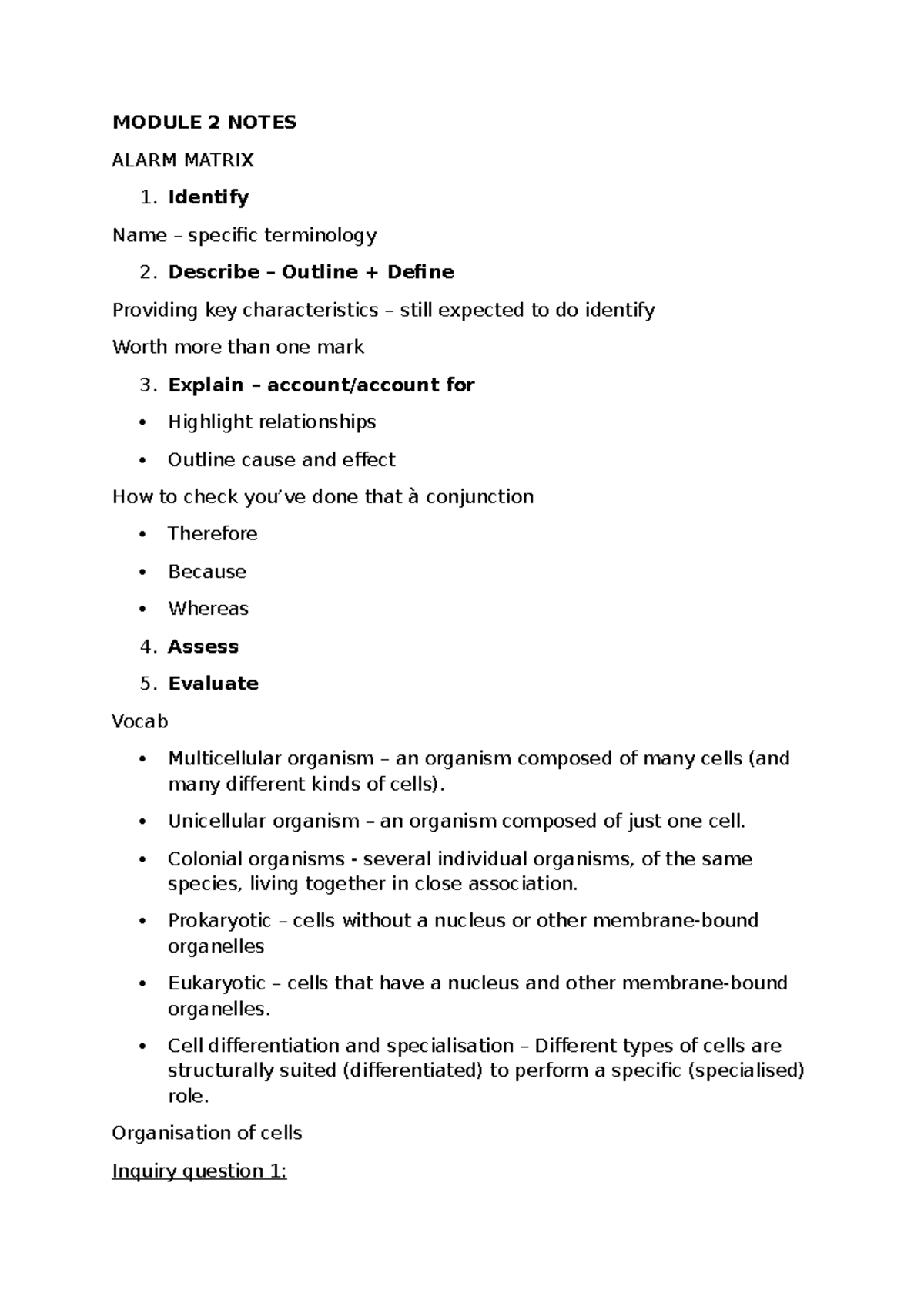 Biology Module 2: Key Concepts on Cell Structure & Function - Studocu