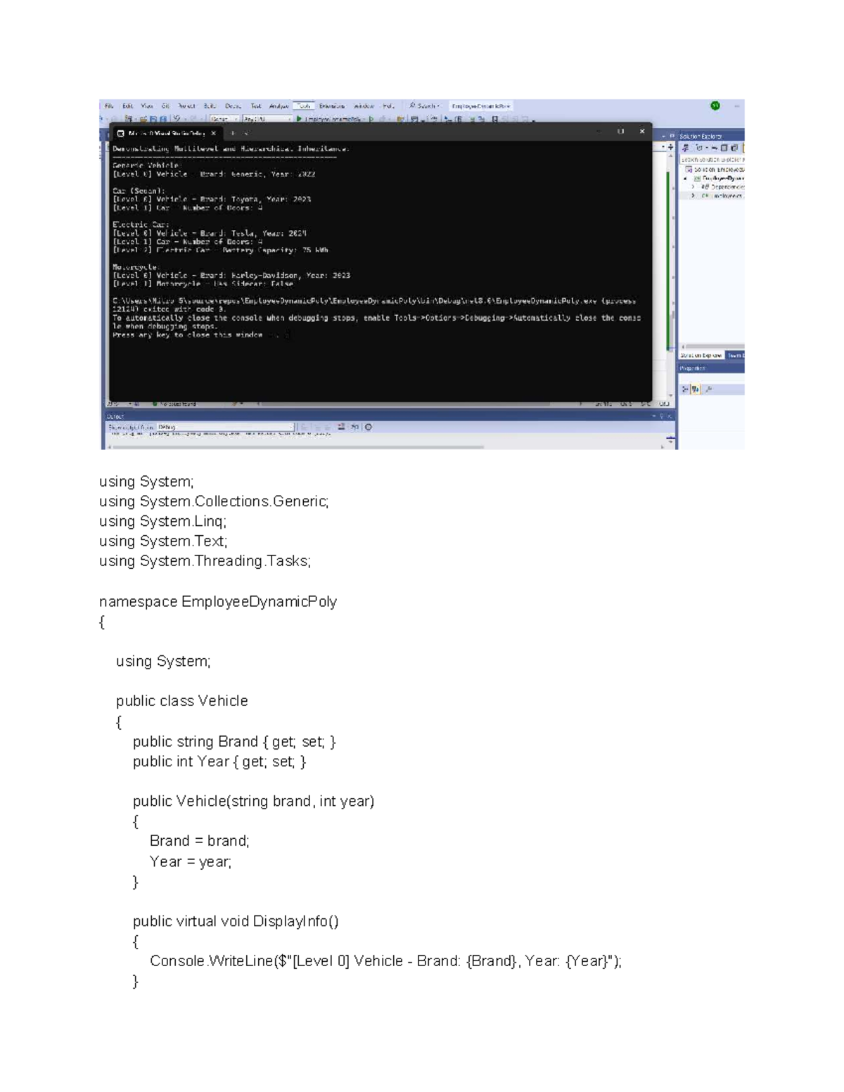 Lab1.8: Multilevel Inheritance in C# with Vehicle Classes - Studocu