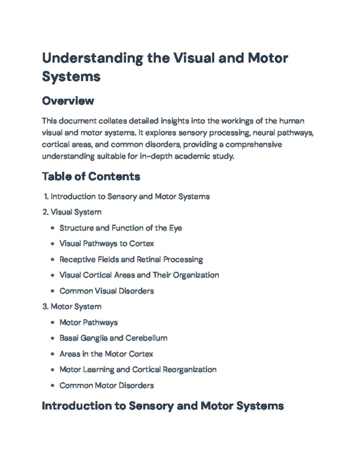 Understanding Human Visual & Motor Systems: Disorders and Insights ...