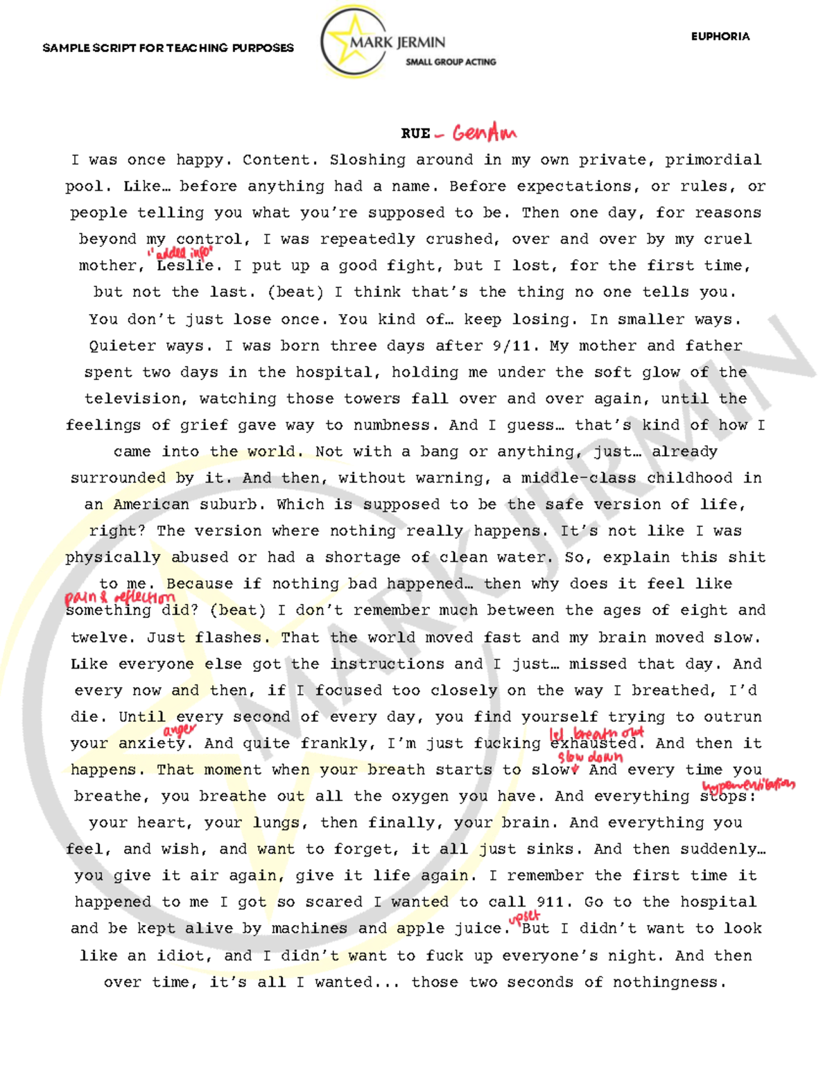 EUPHORIA SCRIPT FOR TEACHING PURPOSES - RUE ANALYSIS - Studocu