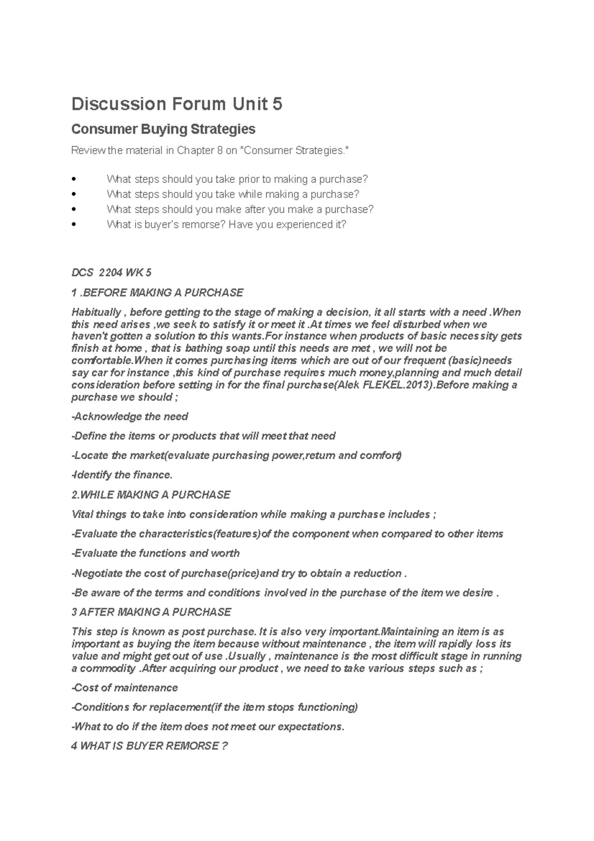 Consumer Buying Strategies - Discussion Forum Unit DCS 2204 - Studocu