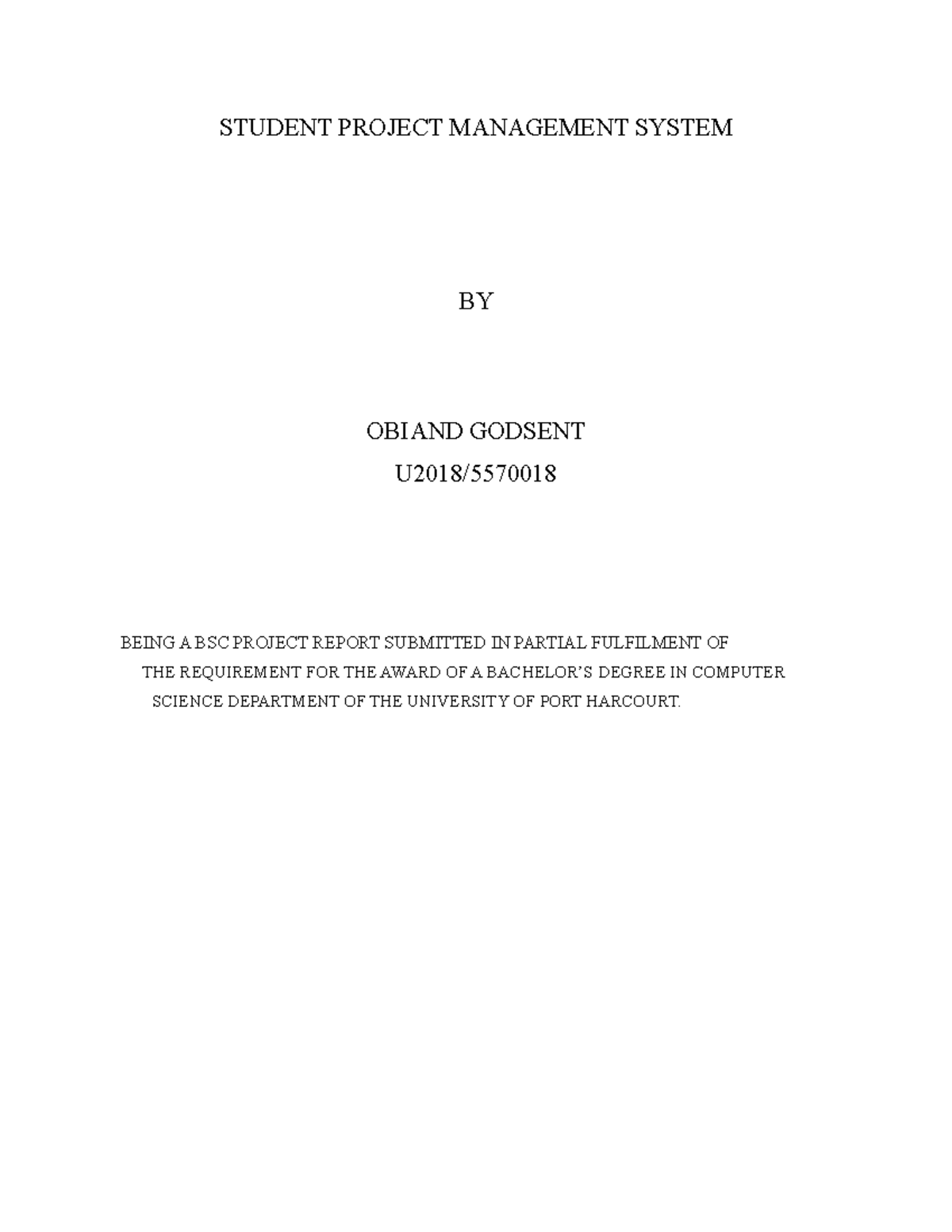 BSC Project Report on Student Project Management System U2018 - Studocu