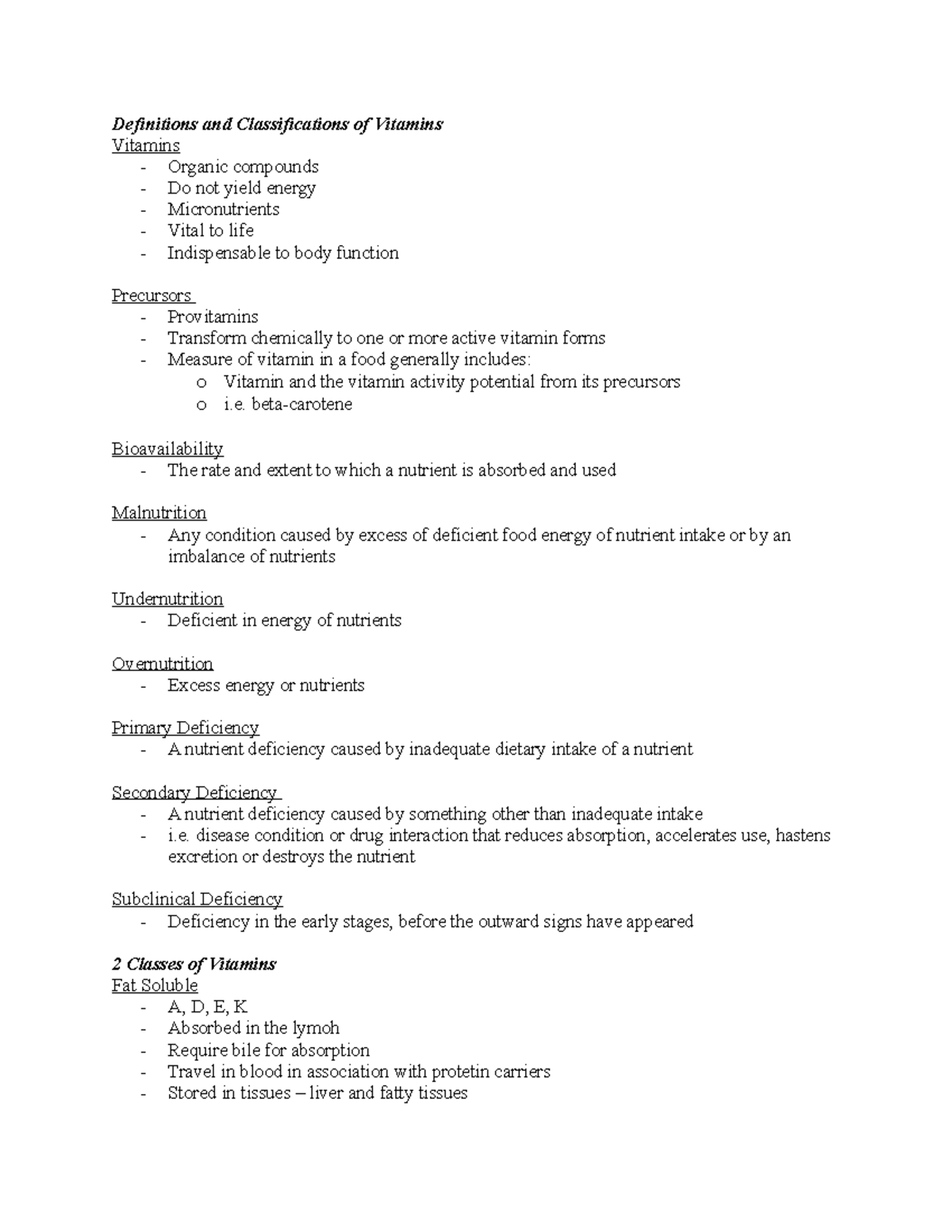 Lecture 6: Comprehensive Overview of Vitamins and Their Functions - Studocu